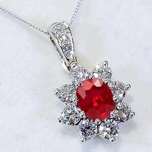 💥Silver Plated Crystal Flower Vintage Oval Cut Ruby Gemstone Necklace,UNVN12477